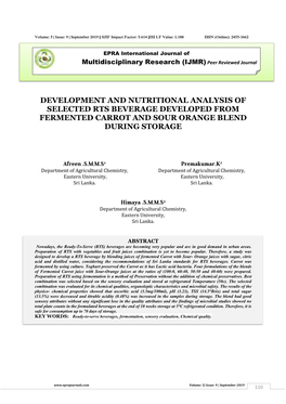 Development and Nutritional Analysis of Selected Rts Beverage Developed from Fermented Carrot and Sour Orange Blend During Storage