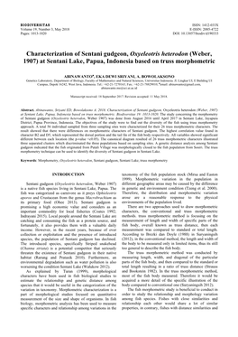 Characterization of Sentani Gudgeon, Oxyeleotris Heterodon (Weber, 1907) at Sentani Lake, Papua, Indonesia Based on Truss Morphometric