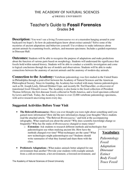 Teacher's Guide to Fossil Forensics Grades 3-6