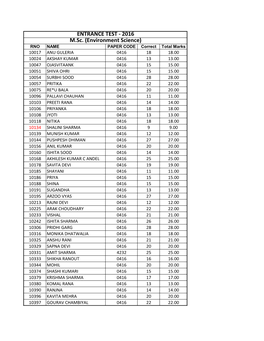 ENTRANCE TEST - 2016 M.Sc