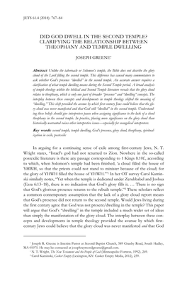 Did God Dwell in the Second Temple? Clarifying the Relationship Between Theophany and Temple Dwelling