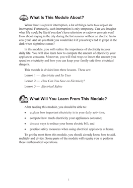 Electricity and Its Uses Lesson 2 — How Can You Save on Electricity? Lesson 3 — Electrical Safety