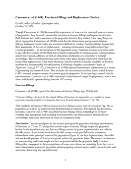 Cameron Et Al. (1949): Fracture-Fillings and Replacement Bodies