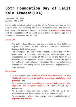 65Th Foundation Day of Lalit Kala Akademi(LKA)