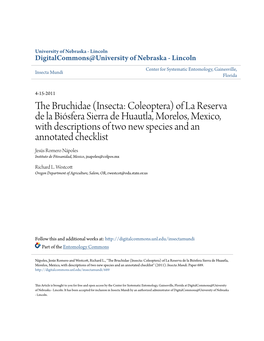 The Bruchidae (Insecta: Coleoptera) of La Reserva De La Biósfera Sierra De Huautla, Morelos, Mexico, with Descriptions of Two New Species and an Annotated Checklist