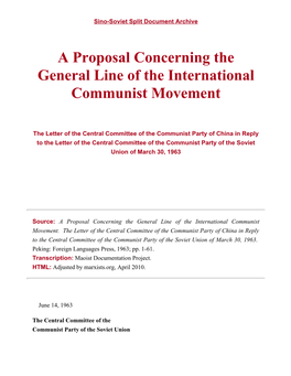 A Proposal Concerning the General Line of the International Communist Movement