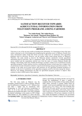 Satisfaction Received Towards Agricultural Information from Television Programs Among Farmers