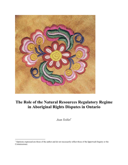 The Role of the Natural Resources Regulatory Regime in Aboriginal Rights Disputes in Ontario