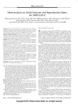 Meta-Analysis on Serial Intervals and Reproductive Rates for SARS-Cov-2