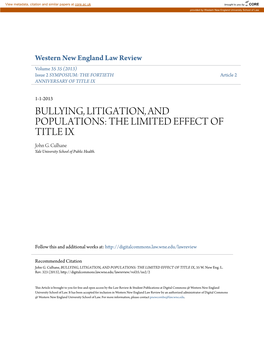 BULLYING, LITIGATION, and POPULATIONS: the LIMITED EFFECT of TITLE IX John G