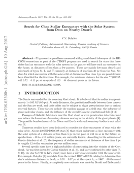 Search for Close Stellar Encounters with the Solar System from Data On