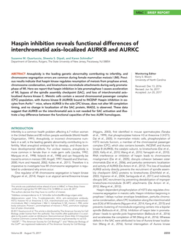 Haspin Inhibition Reveals Functional Differences of Interchromatid Axis–Localized AURKB and AURKC