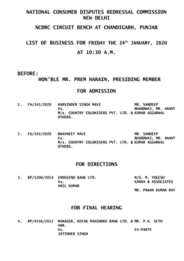 National Consumer Disputes Redressal Commission New Delhi Ncdrc Circuit Bench at Chandigarh, Punjab