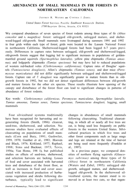 Abundances of Small Mammals in Fir Forests in Northeastern California