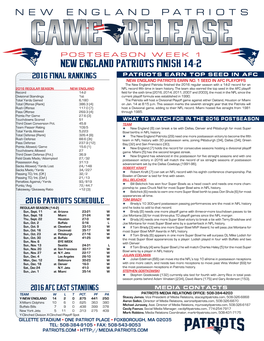 New England Patriots Finish 14-2 2016 Final Rankings Patriots Earn Top Seed in Afc New England Patriots Earn No