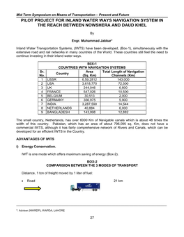 Pilot Project for Inland Water Ways Navigation System in the Reach Between Nowshera and Daud Khel