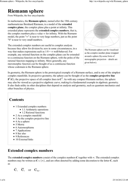 Riemann Sphere - Wikipedia, the Free Encyclopedia