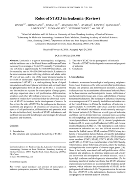 Roles of STAT3 in Leukemia (Review)