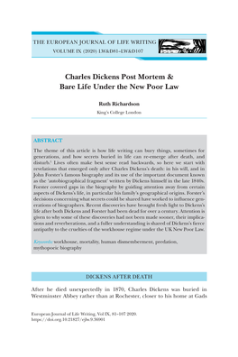 Charles Dickens Post Mortem & Bare Life Under the New Poor