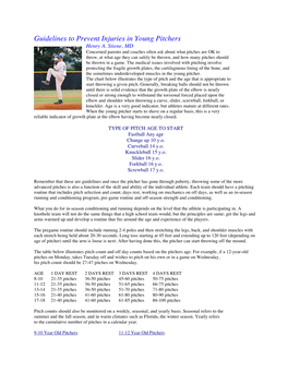 Guidelines to Prevent Injuries in Young Pitchers Henry A