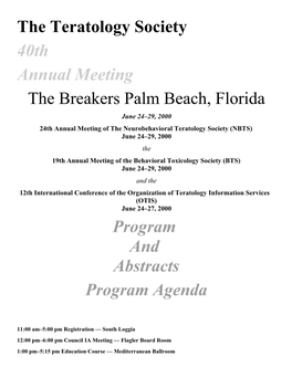 The Teratology Society the Breakers Palm Beach, Florida