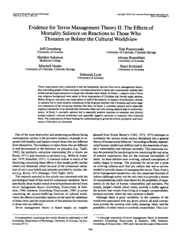 Evidence for Terror Management Theory II: the Effects of Mortality Salience on Reactions to Those Who Threaten Or Bolster the Cultural Worldview