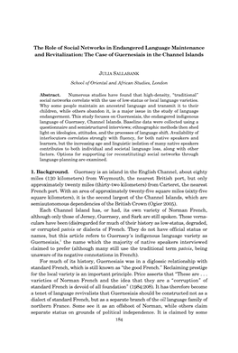 The Role of Social Networks in Endangered Language Maintenance and Revitalization: the Case of Guernesiais in the Channel Islands