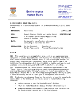 2019-WIL-019(A) in the Matter of an Appeal Under Section 101.1 of the Wildlife Act, R.S.B.C