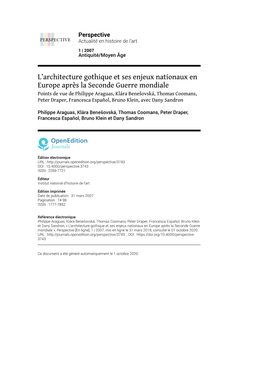 Perspective, 1 | 2007 L’Architecture Gothique Et Ses Enjeux Nationaux En Europe Après La Seconde Gu