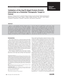 Validation of the Hsp70–Bag3 Protein–Protein Interaction As a Potential Therapeutic Target in Cancer Xiaokai Li1, Teresa Colvin2, Jennifer N