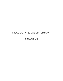 Real Estate Salesperson Syllabus