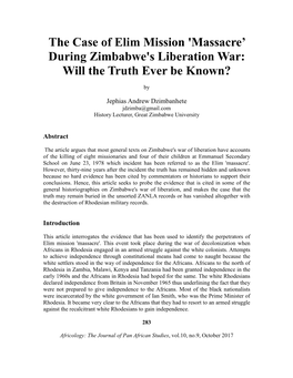 The Case of Elim Mission 'Massacre' During Zimbabwe's Liberation