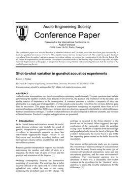 Shot-To-Shot Variation in Gunshot Acoustics Experiments Robert C