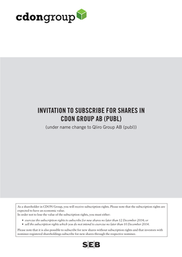 Prospectus CDON Group AB