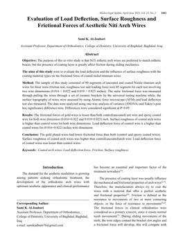 Evaluation of Load Deflection, Surface Roughness and Frictional Forces of Aesthetic Niti Arch Wires