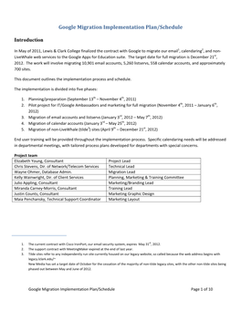 Google Migration Implementation Plan/Schedule