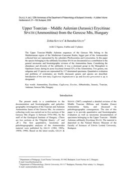 Upper Toarcian – Middle Aalenian (Jurassic) Erycitinae SPATH (Ammonitina) from the Gerecse Mts, Hungary