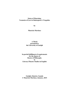 Vacancies of Law in Shakespeare's Tragedies by Mauricio Martinez A