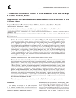 An Annotated Distributional Checklist of Exotic Freshwater Fishes from the Baja California Peninsula, Mexico