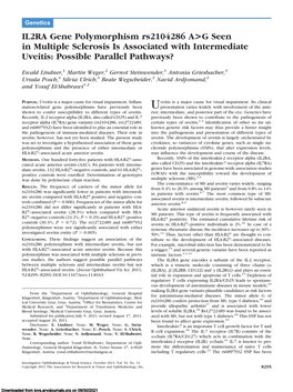 IL2RA Gene Polymorphism Rs2104286 A>G Seen In