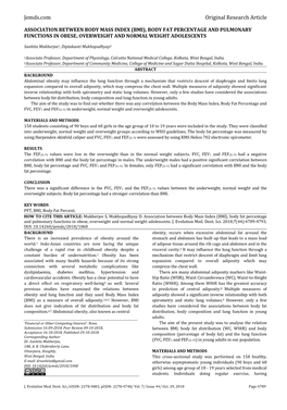 Bmi), Body Fat Percentage and Pulmonary Functions in Obese, Overweight and Normal Weight Adolescents