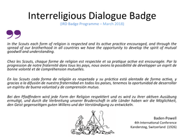 Interreligious Dialogue Badge (IRD Badge Programme – March 2018)