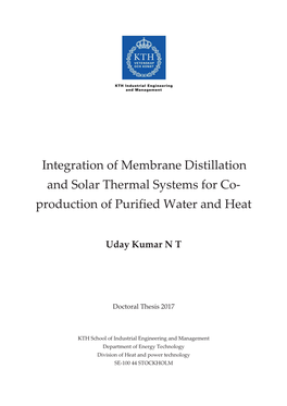 Integration of Membrane Distillation and Solar Thermal Systems for Co- Production of Purified Water and Heat