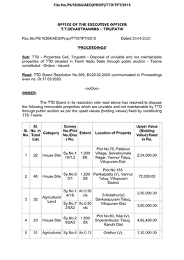 T.T.DEVASTHANAMS :: TIRUPATHI Roc.No.P6/16364/AEO(Prop)/TTD/TPT/2015 Dated:30/04/2020 