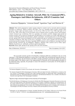 Ageing Related to Aviation: Aircraft, Pilot- In- Command (PIC), Passengers and Others in Indonesia, ASEAN Countries and Others