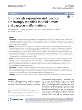 Ion Channels Expression and Function Are Strongly Modified in Solid Tumors and Vascular Malformations