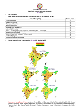 Central Water Commission Daily Flood Situation Report Cum Advisories 20-07-2021 1.0 IMD Information