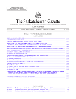 Sask Gazette, Part I, August 6, 2010