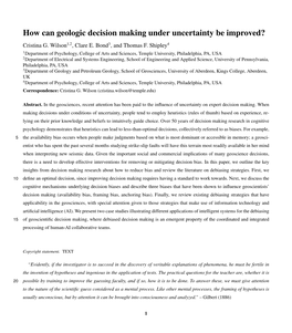 How Can Geologic Decision Making Under Uncertainty Be Improved? Cristina G