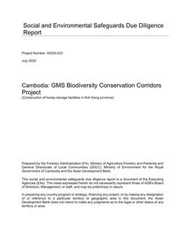 Cambodia: GMS Biodiversity Conservation Corridors Project (Construction of Honey Storage Facilities in Koh Kong Province)
